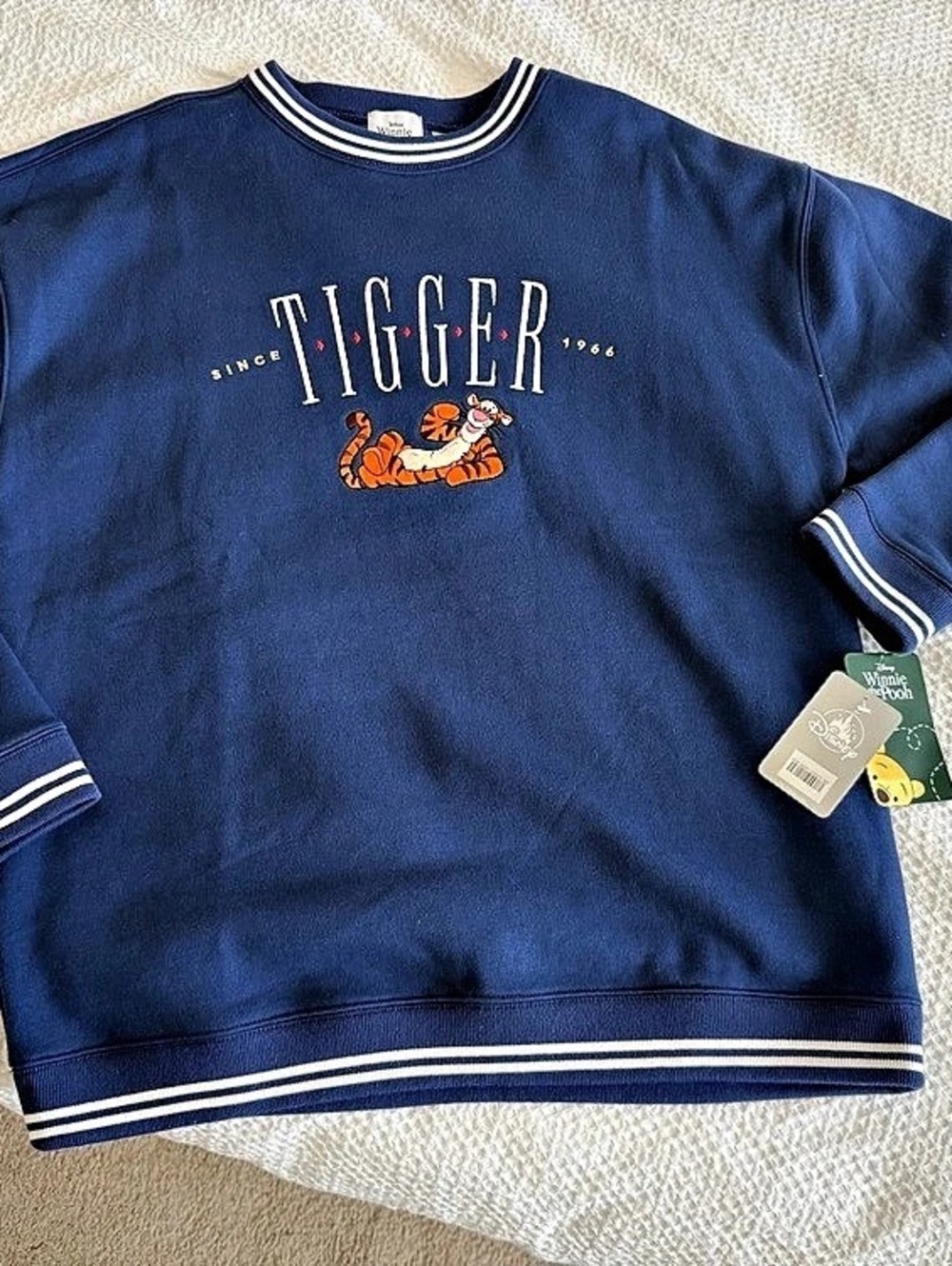 NWT Disney Tigger Embroidered Crewneck Colligate Sweater